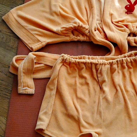 Orange Terrycloth Vintage playboy 2 peice short set - Picture 3 of 6